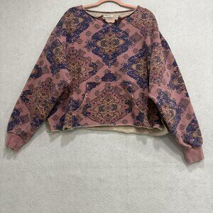 We The Free Sweatshirt Womens Small Pink Sherpa Lined Boho Print Pullover